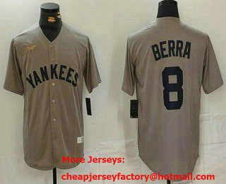 Men's New York Yankees #8 Yogi Berra Grey Throwback Stitched Cool Base Nike Jersey