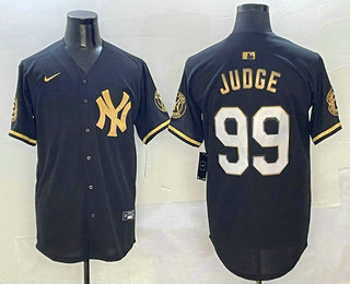 Men's New York Yankees #99 Aaron Judge Black Gold Stitched Cool Base Limited Jersey