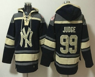 Men's New York Yankees #99 Aaron Judge Navy Ageless Must Have Lace Up Pullover Hoodie