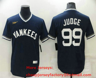Men's New York Yankees #99 Aaron Judge Navy Blue Cooperstown Collection Stitched MLB Throwback Jersey