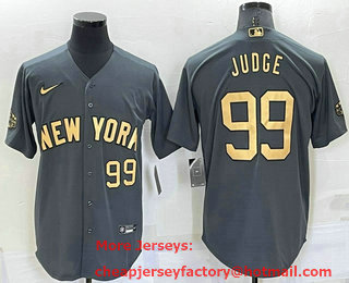 Men's New York Yankees #99 Aaron Judge Number Grey 2022 All Star Stitched Cool Base Nike Jersey