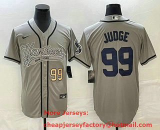 Men's New York Yankees #99 Aaron Judge Number Grey With Patch Cool Base Stitched Baseball Jersey