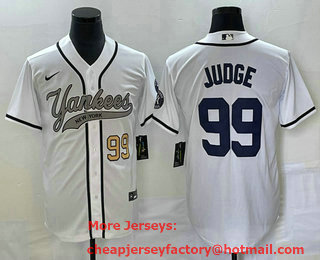 Men's New York Yankees #99 Aaron Judge Number White Cool Base Stitched Baseball Jersey