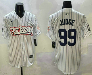 Men's New York Yankees #99 Aaron Judge White Pinstripe Fashion Cool Base Jersey