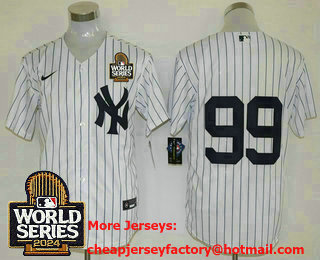 Men's New York Yankees #99 Aaron Judge White Pinstripe Without Name 2024 World Series Stitched Jersey