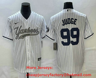 Men's New York Yankees #99 Aaron Judge White With Patch Cool Base Stitched Baseball Jersey