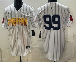 Men's New York Yankees #99 Aaron Judge X Spider Man White Limited Stitched Baseball Jersey