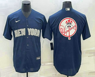 Men's New York Yankees Big Logo Black With Silver Stitched MLB Nike Cool Base Throwback Jersey 01