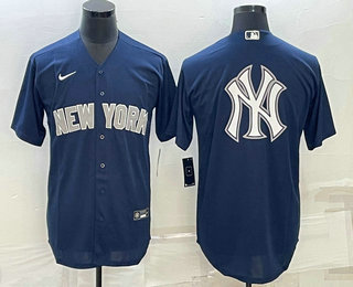 Men's New York Yankees Big Logo Black With Silver Stitched MLB Nike Cool Base Throwback Jersey 02