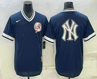 Men's New York Yankees Big Logo Blue Nike Cooperstown Collection Legend V Neck Jersey 01