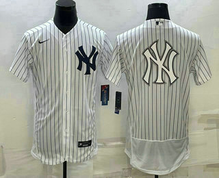 Men's New York Yankees Big Logo White No Name Stitched MLB Flex Base Nike Jersey 01