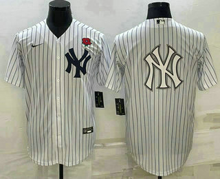 Men's New York Yankees Big Logo White No Name Stitched Rose Nike Cool Base Throwback Jersey 01