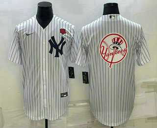 Men's New York Yankees Big Logo White No Name Stitched Rose Nike Cool Base Throwback Jersey 02