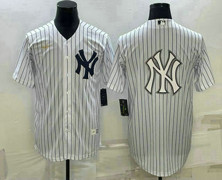 Men's New York Yankees Big Logo White Throwback Stitched MLB Cool Base Nike Jersey 01