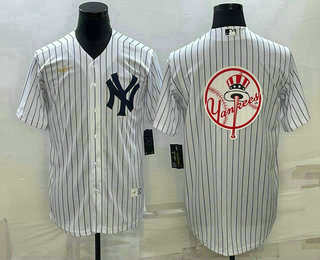 Men's New York Yankees Big Logo White Throwback Stitched MLB Cool Base Nike Jersey 02