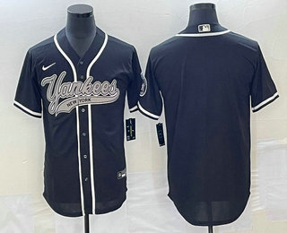 Men's New York Yankees Blank Black Cool Base Stitched Baseball Jersey 01