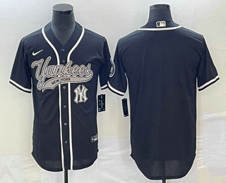 Men's New York Yankees Blank Black Cool Base Stitched Baseball Jersey 02
