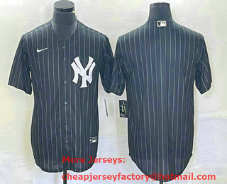 Men's New York Yankees Blank Black Pinstripe Cool Base Stitched Baseball Jersey