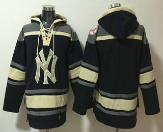 Men's New York Yankees Blank Navy Ageless Must Have Lace Up Pullover Hoodie