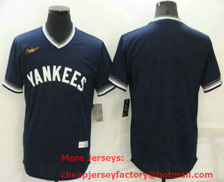 Men's New York Yankees Blank Navy Blue Cooperstown Collection Stitched MLB Throwback Jersey