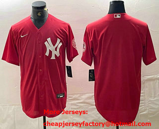 Men's New York Yankees Blank Red Cool Base Stitched Baseball Jersey 01