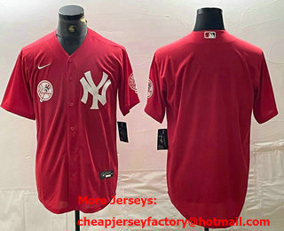 Men's New York Yankees Blank Red Cool Base Stitched Baseball Jersey 02