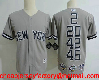 Men's New York Yankees Core Four 2 Derek Jeter 20 Jorge Posada 42 Mariano Rivera 46 Andy Pettite Gray Commemorative Jersey With Five World Series Champions Patches