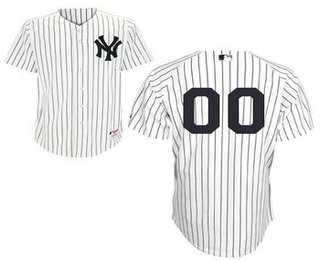 Men's New York Yankees White Strips Authentic Customized Baseball Jersey