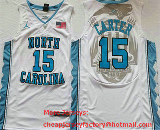 Men's North Carolina Tar Heels #15 Vince Carter White ACC College Basketball Jersey