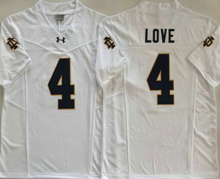 Men's Notre Dame Fighting Irish #4 Jeremiyah Love White FUSE College Football Jersey