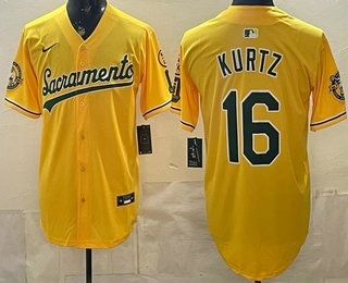 Men's Oakland Athletics #16 Nick Kurtz Yellow Limited Jersey