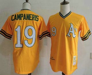 Men's Oakland Athletics #19 Bert Campaneris 1972 Cooperstown Yellow Mitchell & Ness Throwback Jersey