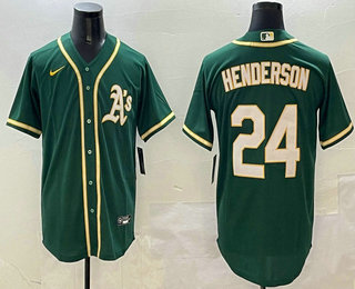 Men's Oakland Athletics #24 Ricky Henderson Green Cool Base Stitched Jersey