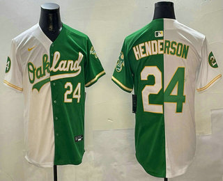 Men's Oakland Athletics #24 Ricky Henderson White Green Two Tone Limited Stitched Jersey