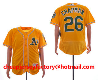 Men's Oakland Athletics #26 Matt Chapman Yellow Alternate Stitched MLB Flex Base Jersey