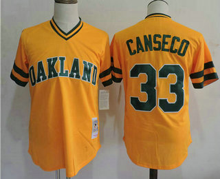 Men's Oakland Athletics #33 Jose Canseco 1986 Cooperstown Yellow Throwback Baseball Jersey size S-3XL