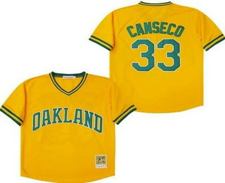 Men's Oakland Athletics #33 Jose Canseco Yellow Throwback Jersey