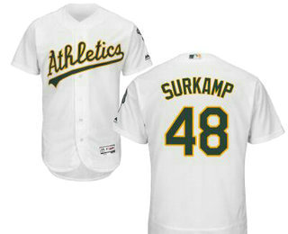 Men's Oakland Athletics #48 Eric Surkamp White Home Stitched Baseball Jersey
