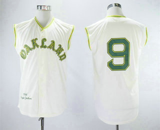 Oakland Athletics 9 Reggie Jackson Cream 1968 Throwback Vest Jerseys