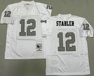 Men's Oakland Raiders #12 Kenny Stabler White Silver Throwback Jersey