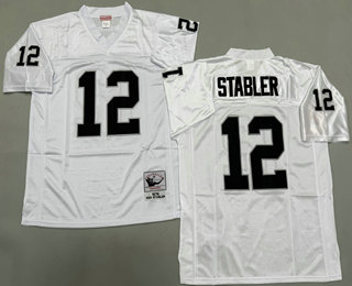 Men's Oakland Raiders #12 Kenny Stabler White Throwback Jersey