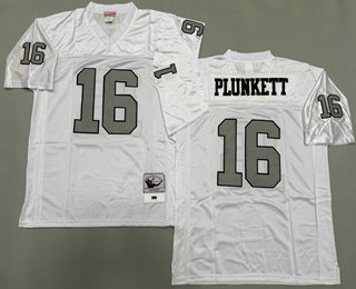 Men's Oakland Raiders #16 Jim Plunkett White Silver Throwback Jersey