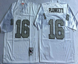 Men's Oakland Raiders #16 Jim Plunkett White With Silver Throwback Jersey by Mitchell & Ness