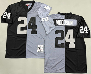 Men's Oakland Raiders #24 Charles Woodson Black Gray Split 1998 Throwback Jersey