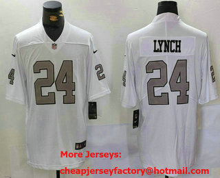 Men's Oakland Raiders #24 Marshawn Lynch White Color Rush Gold Stitched Nike Limited Jersey