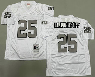 Men's Oakland Raiders #25 Fred Biletnikoff White Silver Throwback Jersey