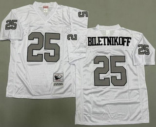 Men's Oakland Raiders #25 Fred Biletnikoff White Sliver Throwback Jersey