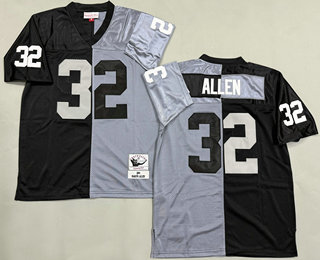 Men's Oakland Raiders #32 Marcus Allen Black Gray Split 1984 Throwback Jersey