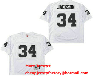 Men's Oakland Raiders #34 Bo Jackson White 1998 Throwback Jersey