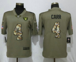 Men's Oakland Raiders #4 Derek Carr Olive With Camo 2017 Salute To Service Stitched NFL Nike Limited Jersey